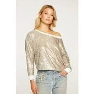 Chaser Sequin Sweater Medium Bonjour Weekend Gold Party Cocktail Shiny CW8532